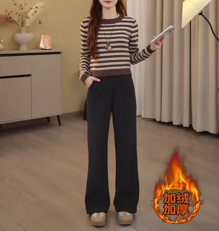 小个子加绒加厚秋冬休闲阔腿宽松百搭显瘦气质百搭垂感休闲裤子