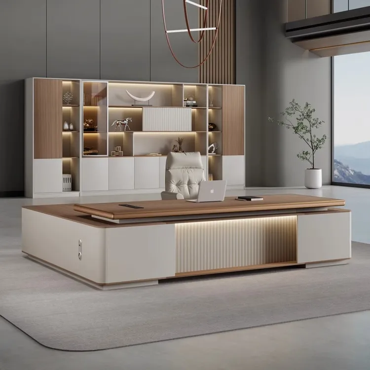 办公桌椅组合轻奢高级感老板桌铝合金大班台办公室简约现代总裁桌