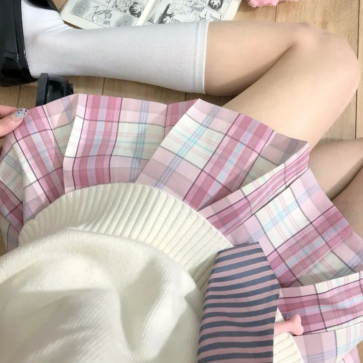 鹿语蝶【草莓奶霜】原创正版jk格裙学院风漫画格校供感百褶半身短裙