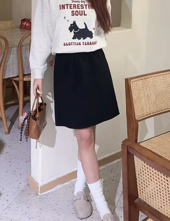 高腰弹力中裙毛呢半身裙口袋时尚显瘦新款秋冬裙子A字裙休闲裙子