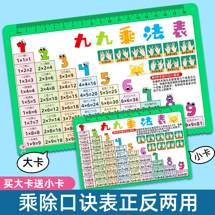 【买大送小】九九乘法口诀家用挂图表材质小学生数学正反两用天天练商品图