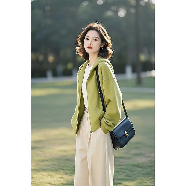 2025超火小个子设计感百搭高级小众不撞款绿色卫衣外套女早春新款