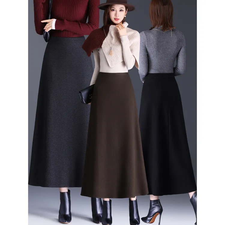 羊绒a字裙女秋冬季新款半裙高腰显瘦长裙百搭休闲遮屁股半身裙子