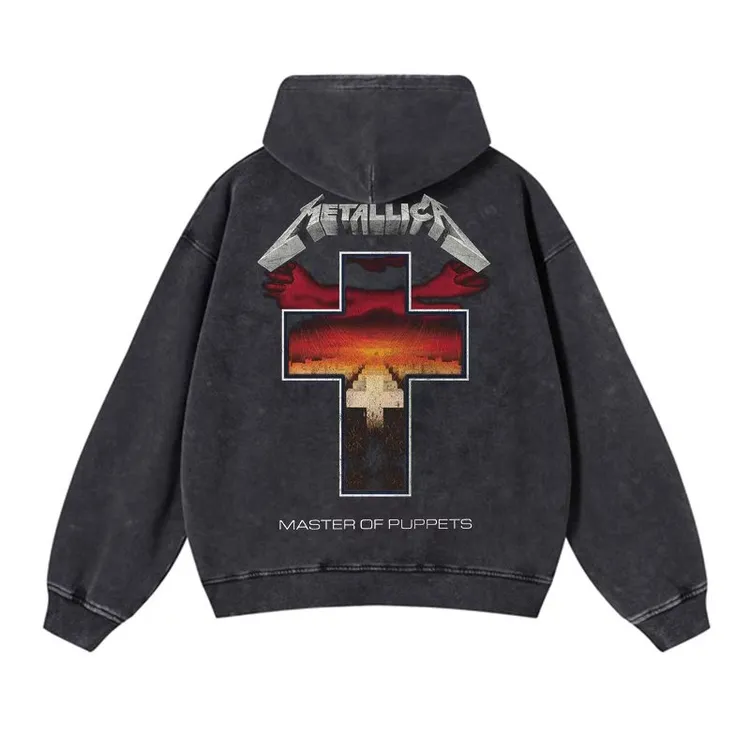 美式高街复古图案印花重磅长袖戴帽宽松简约休闲透气卫衣