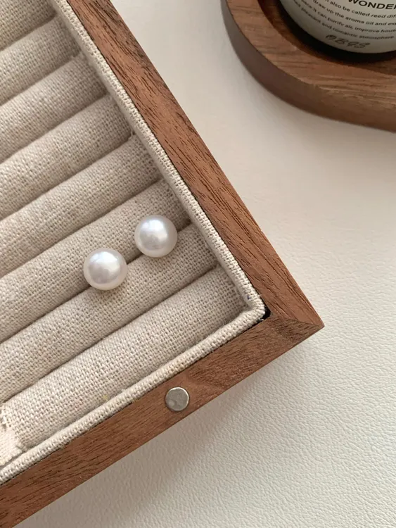 925银耳饰 925银耳饰 天然淡水馒头珠耳钉12mm气质百搭时尚耳饰