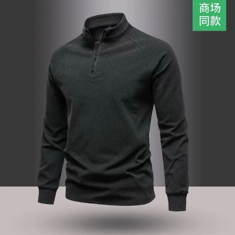 保暖双面德绒卫衣男冬季加绒拉链半高领打底衫t恤男磨毛纯色内搭