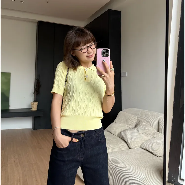 Our2【冰感针织polo】修身气质设计感针织短袖【X5412】