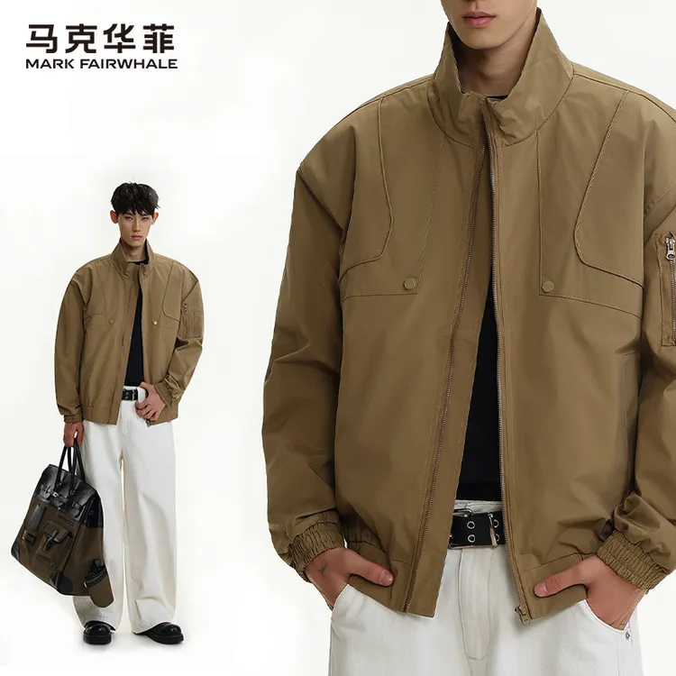 马克华菲美式复古工装夹克男士秋季新款潮牌宽松休闲百搭立领外套