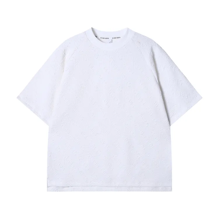 夏季高级感新款时尚个性韩版暗纹字母图形休闲百搭宽松气质短袖
