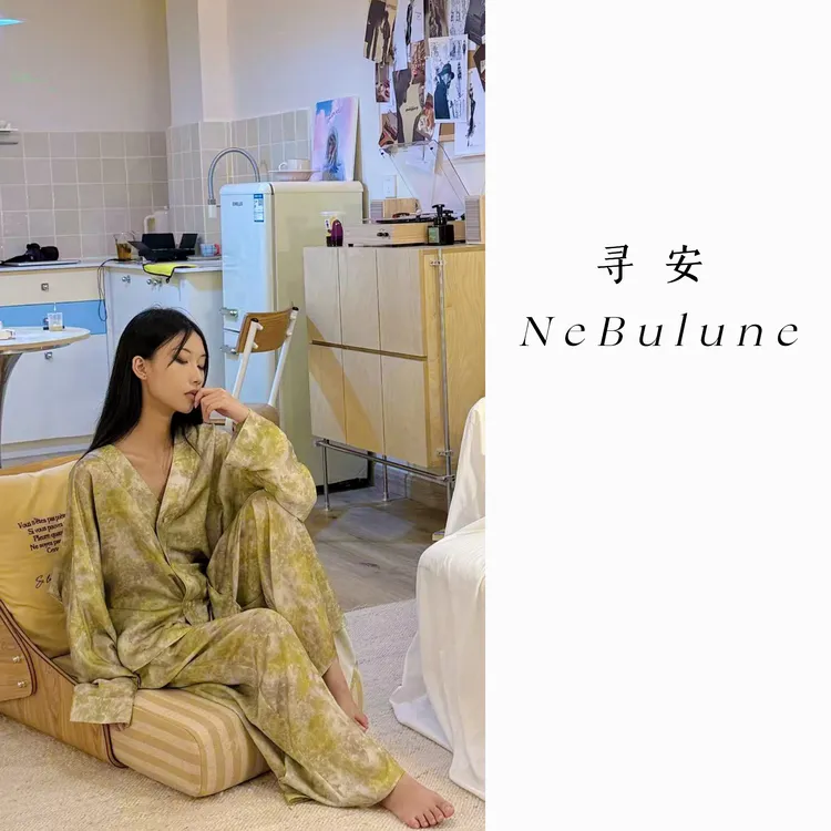 【一抹绿】秋季新款新中式家居服国风气质真丝质感长袖套装睡衣绿色