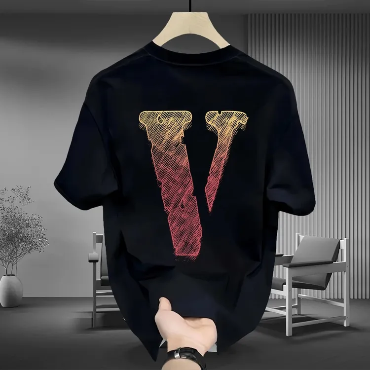 2025新款潮牌男士纯棉白T恤圆领上衣印花时尚修身短袖打底衫夏季