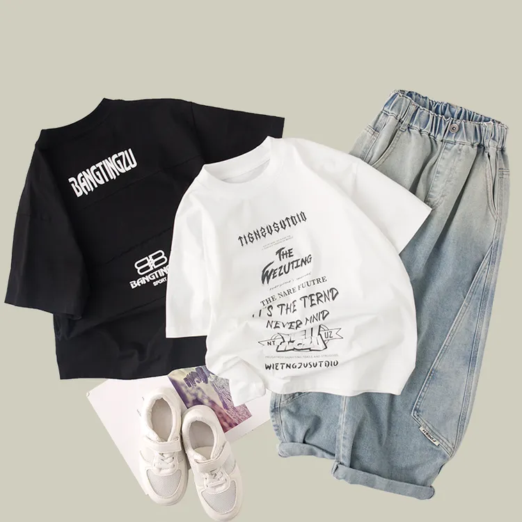 吴小越w1122男童夏款短袖圆领工艺数码棉t恤韩版中大童儿童上衣