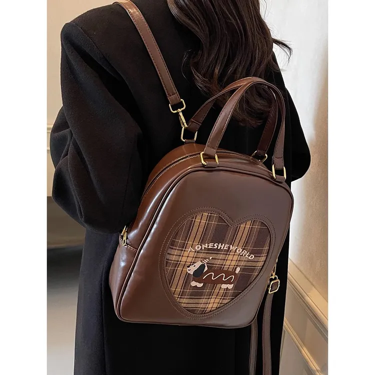 复古ins百搭双肩背包女式2024新款秋冬小众旅行包韩版百搭斜挎包
