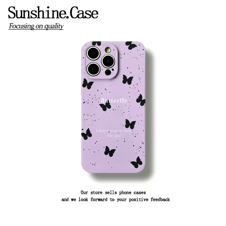 紫底蝴蝶软壳适用苹果oppo华为vivo小米手机壳防摔创意ins全包