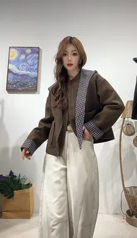 165区1877咖色宽松百搭秋冬加厚夹棉披肩帽短款外套