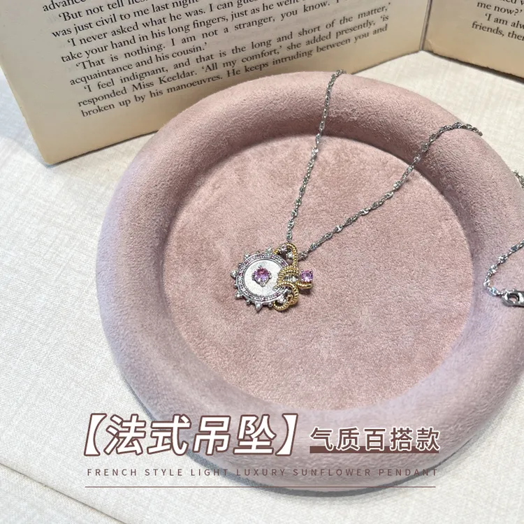 吊坠925银合成锆石 太阳花轻奢气质华丽满钻圆形单吊坠