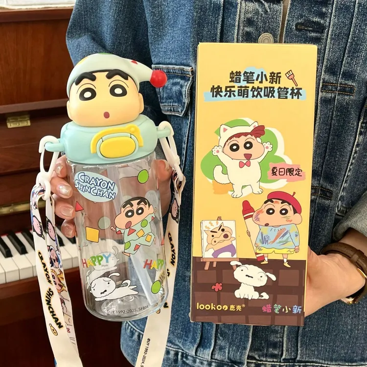 蜡笔小新正品联名水杯女生高颜值玻璃杯2026新款吸管水杯学生专用