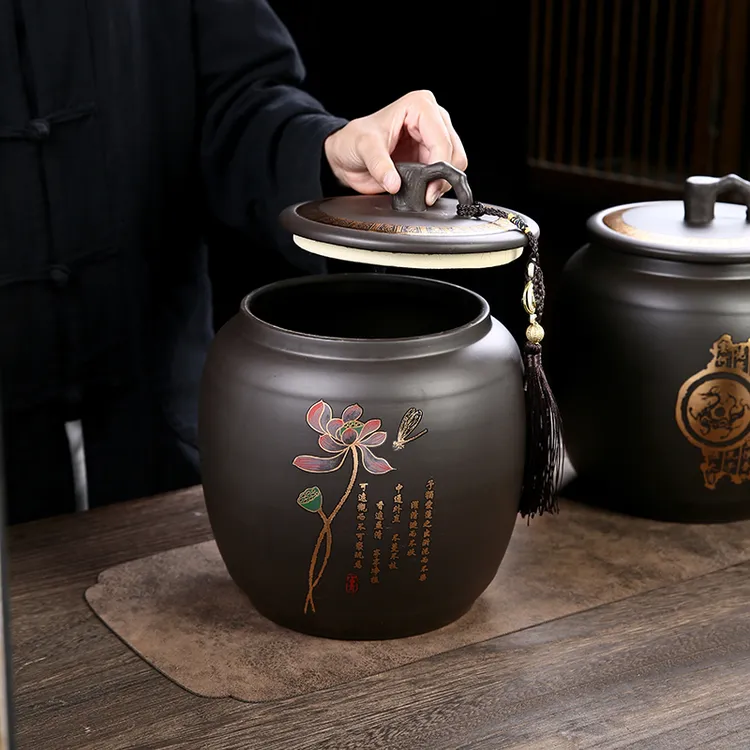 紫砂茶叶罐复古家用密封罐大号二斤三斤装普洱绿茶红茶通用储茶罐