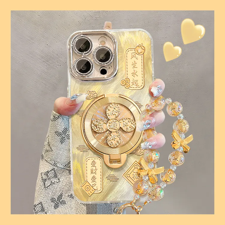 风生水起支架适用苹果17华为VIVO/OPPO小米iPhone16羽纱纹手机壳