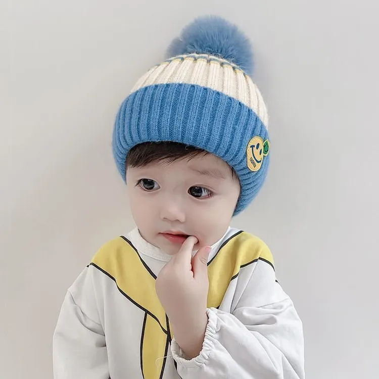 宝宝加厚帽子冬季婴儿毛线帽护耳保暖秋冬季男孩女儿童毛球针织帽