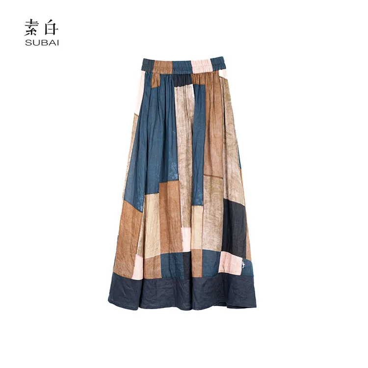 素白【祈色】设计师款艺术感时尚拼接撞色a字版半身裙SB2412CP00994