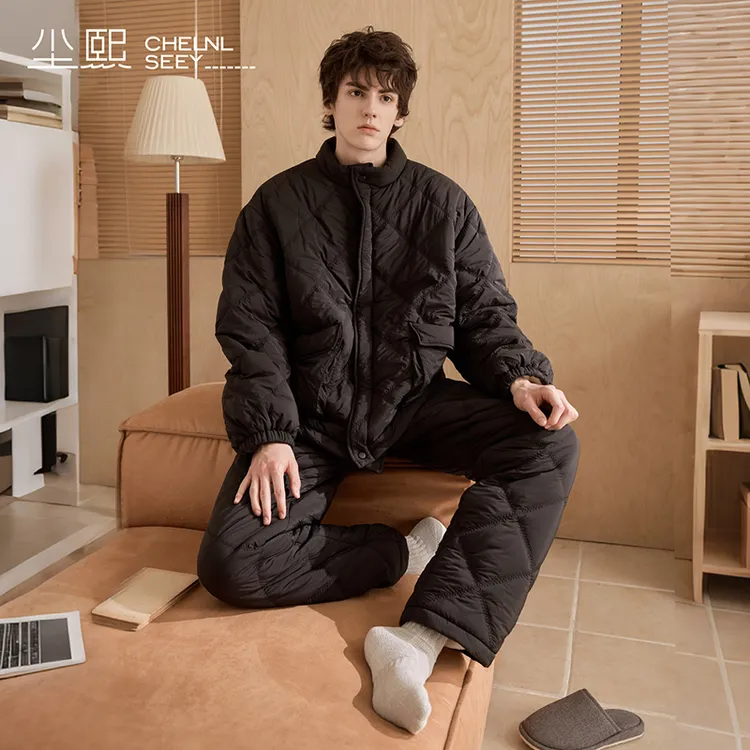 尘熙睡衣冬季男款加厚三层夹棉保暖简约高级家居服可外穿2025新款