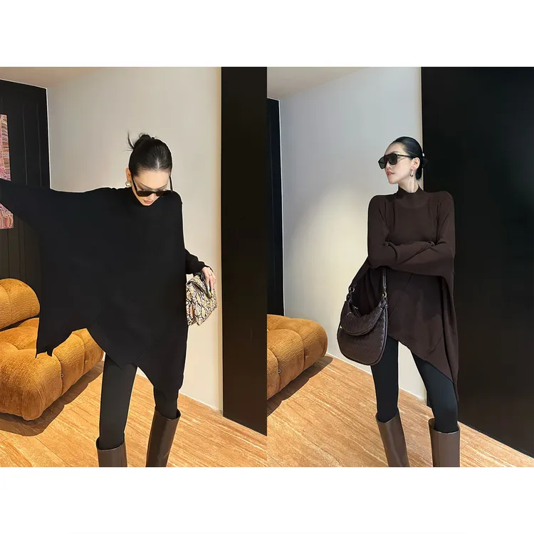 紫紫 廓裁毛衣裙  量感解构绵羊毛反对称精织罩衫毛衣ZD09SMYL740