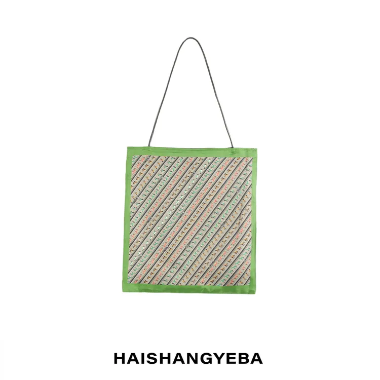 【海上叶爸】新款2025夏季百搭桑蚕丝斜纹绸花纹手提包