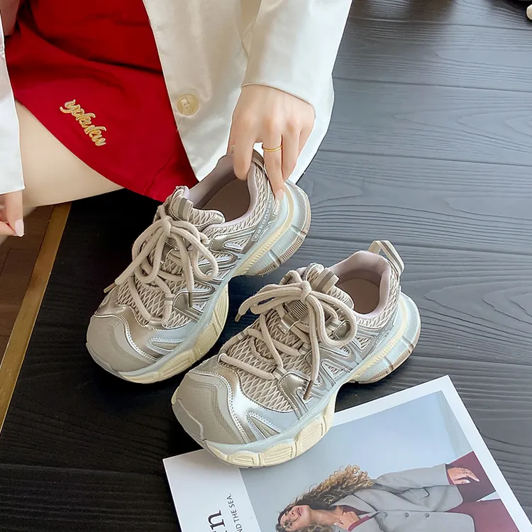 四季款女士厚底增高网面透气老爹鞋休闲运动鞋