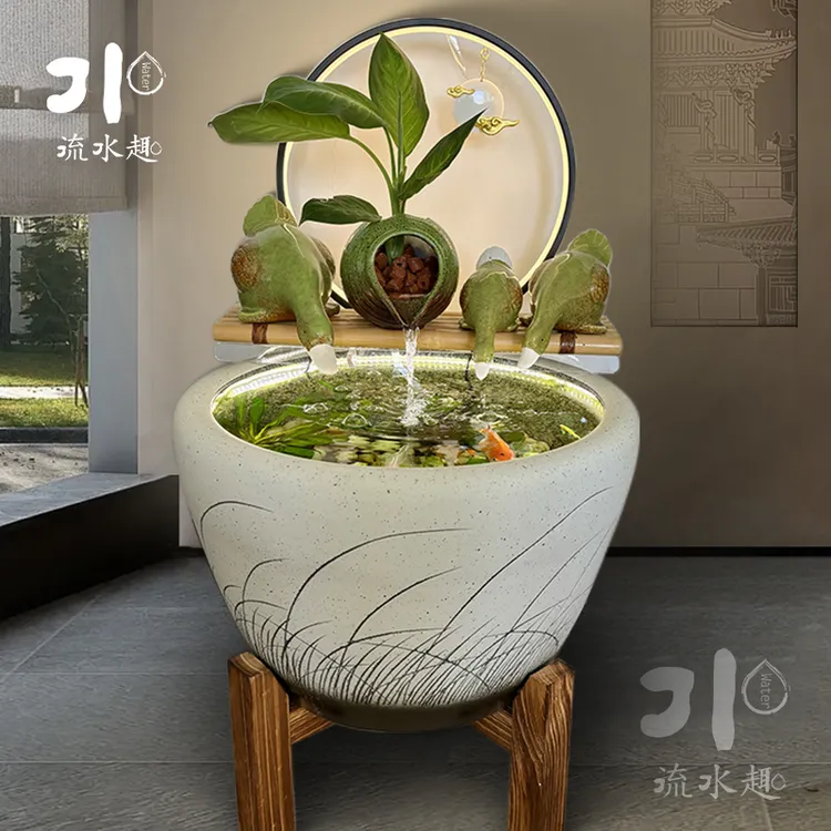 生态鱼缸陶瓷罐开口循环流水配件庭院花园造景流水摆件循环水鱼缸