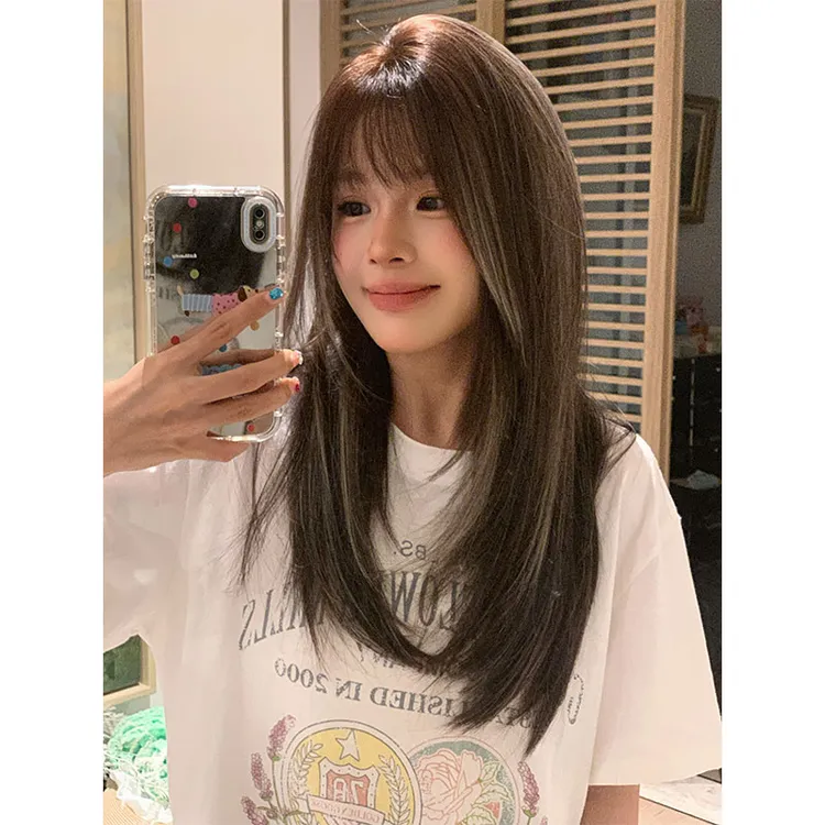 60CM空气刘海深棕挑染【呆姐高定·U+Pro小蛮腰免发网假发】补发块