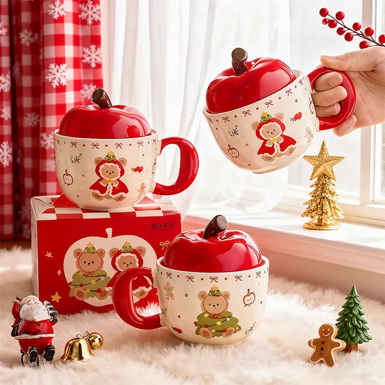 【摩登主妇】粉丝专享苹果陶瓷马克杯带盖圣诞节礼物水杯咖啡杯子