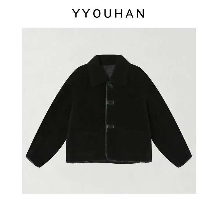 月月 2025冬季新款小众厚款翻领平替毛毛两面穿外套 2512C8981