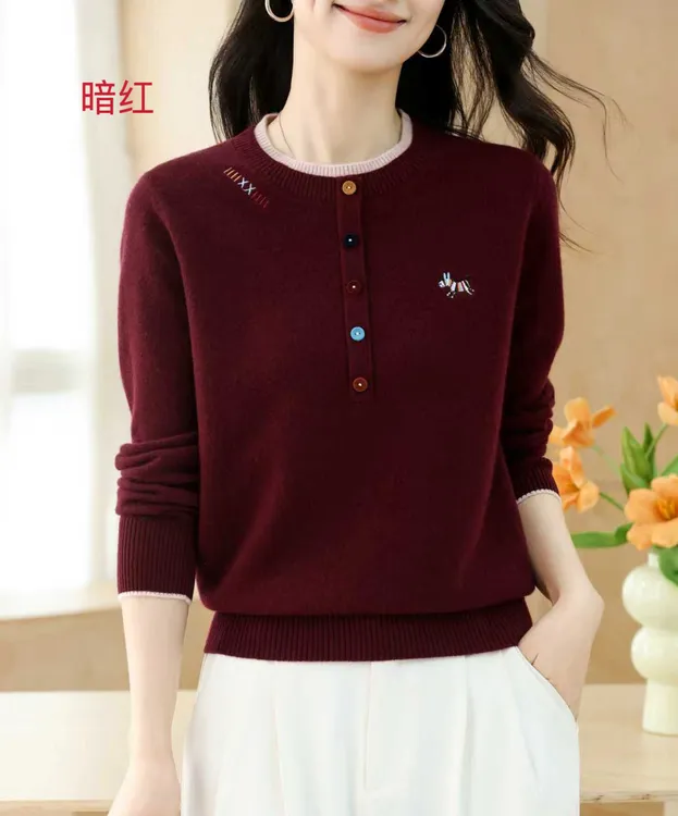 【马到成功】加厚纯羊毛（2527）秋冬新款针织女士中年宽松保暖高档