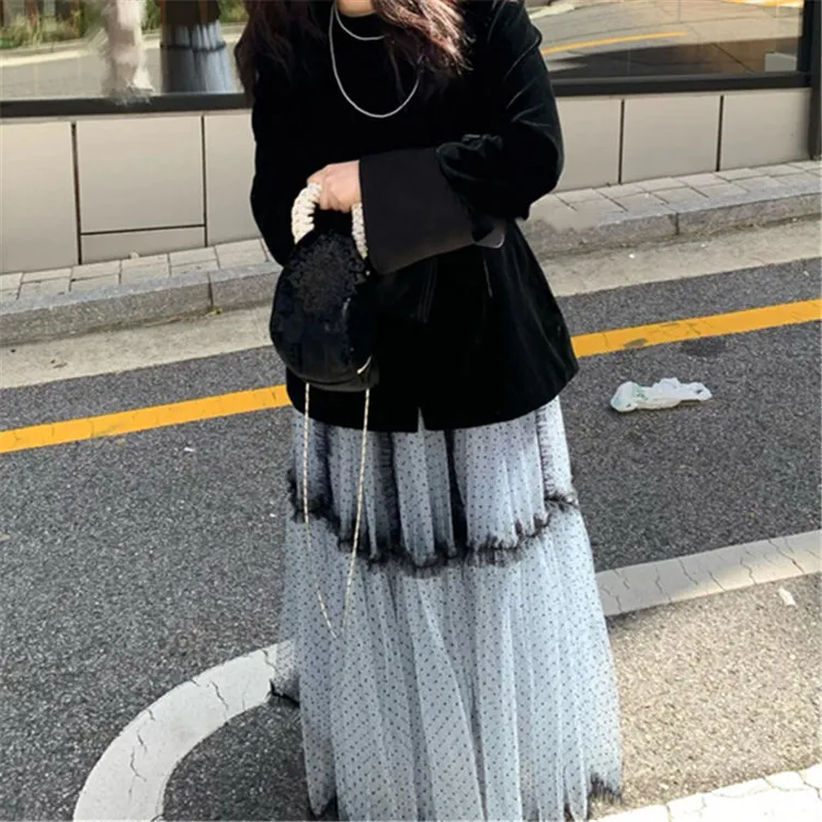 蓝色仙女纱半身裙