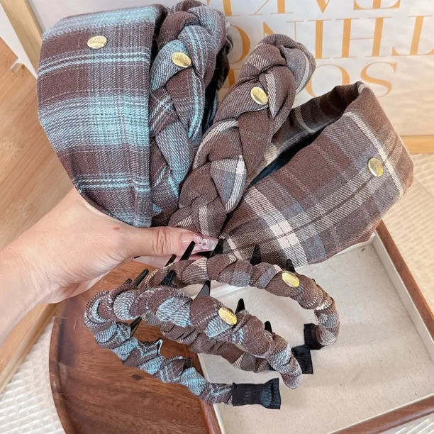 带齿网红定制高端高颅顶格子发箍韩国头箍气质百搭复古