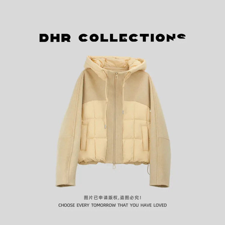 豆豆9【毛呢拼羽绒】羊毛+新国标90白鸭绒保暖连帽羽绒服25810525DY