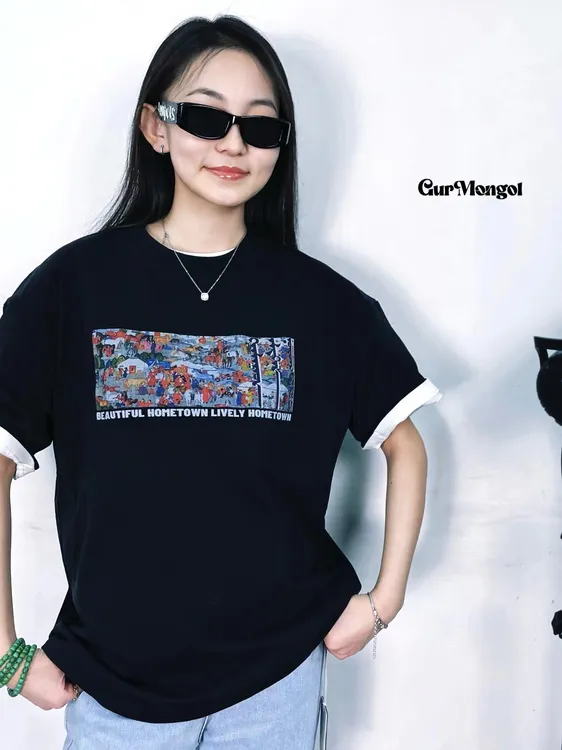 GUR MONGOL 新款短袖圆领休闲印花情侣短袖时尚百搭潮流