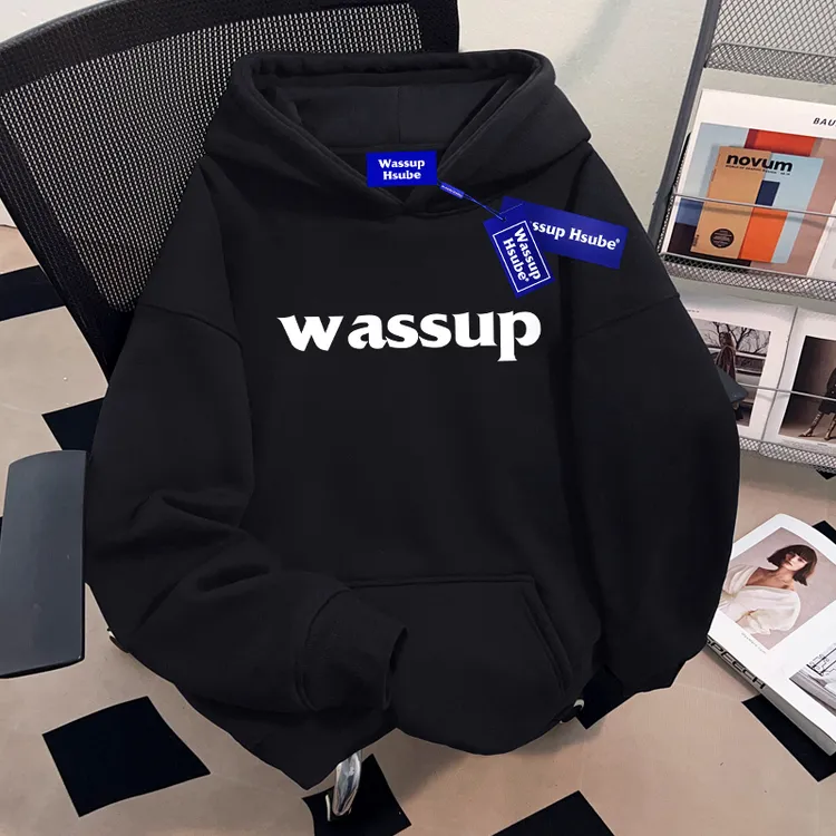 WASSUP HSUBE潮流百搭男女同款套头连帽卫衣秋冬美式简约休闲上衣