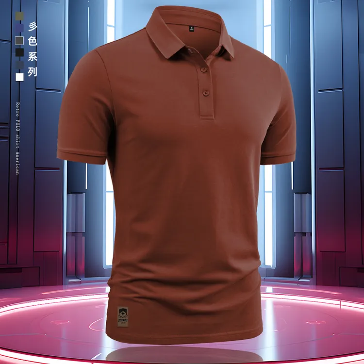 美式复古t恤男士polo衫短袖男士休闲夏翻领多色大码户外半袖 纯色