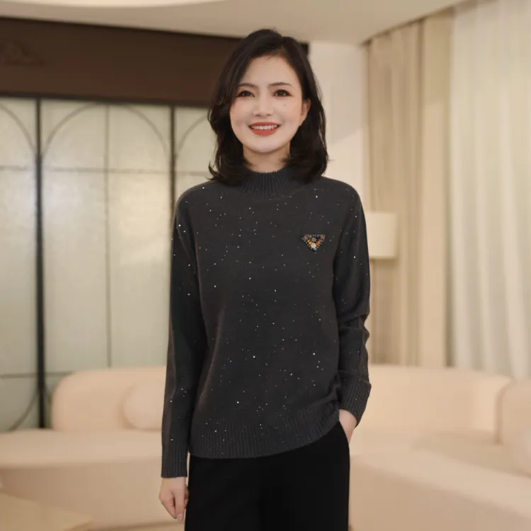 枫竺阿楠anan气质减龄半高领细闪羊毛针织衫女秋冬百搭毛衣