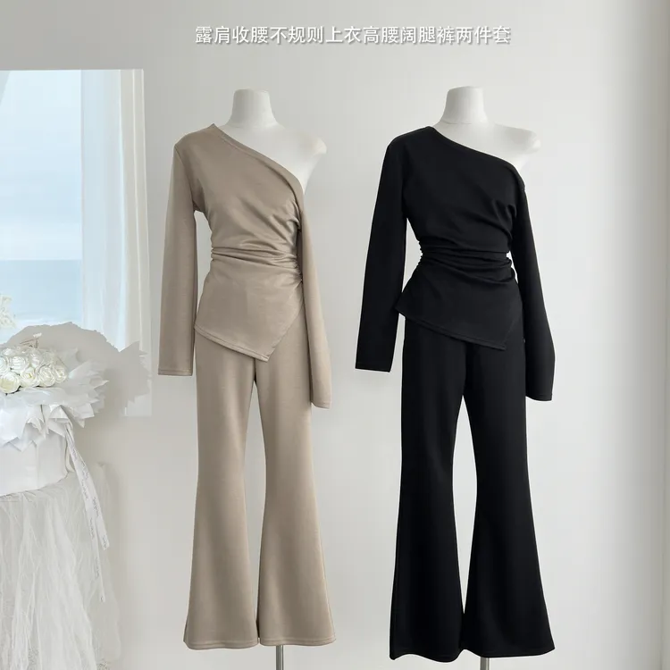 2025新款套装女神套装喇叭裤长袖T恤长裤套装