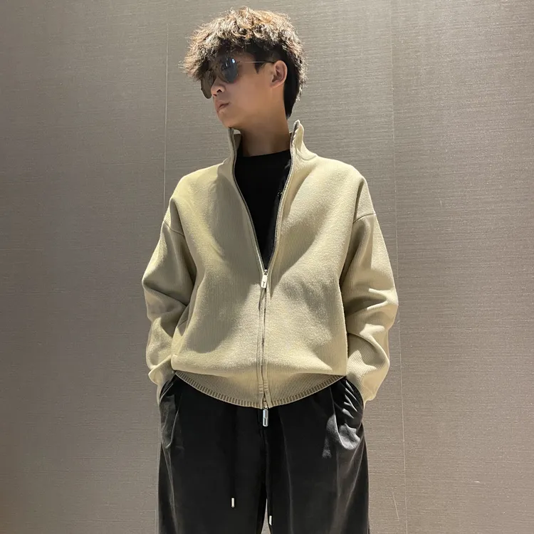 莱赛尔混纺针织冬季毛衣拉链外套简约户外