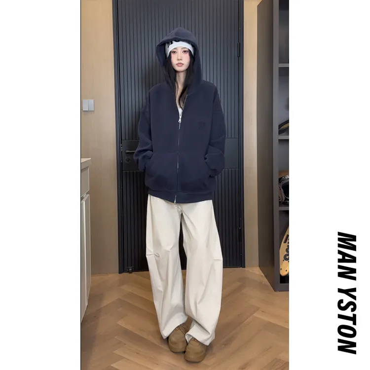美式高街oversize休闲刺绣卫衣春秋400g重磅连帽拉链开衫外套百搭