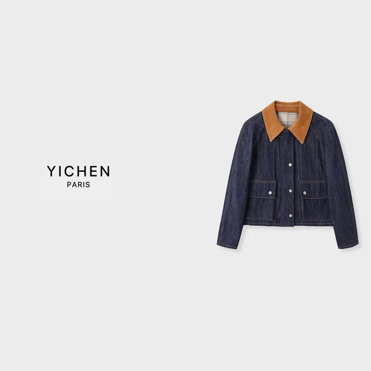 YC 【巴恩风】原色明线拼接款翻领牛仔短外套-1852