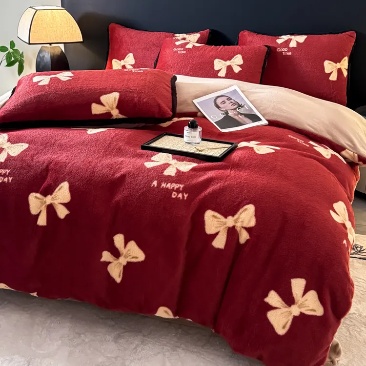 冬季加厚保暖牛奶绒四件套亲肤毛绒被套床单床笠不掉毛防静电