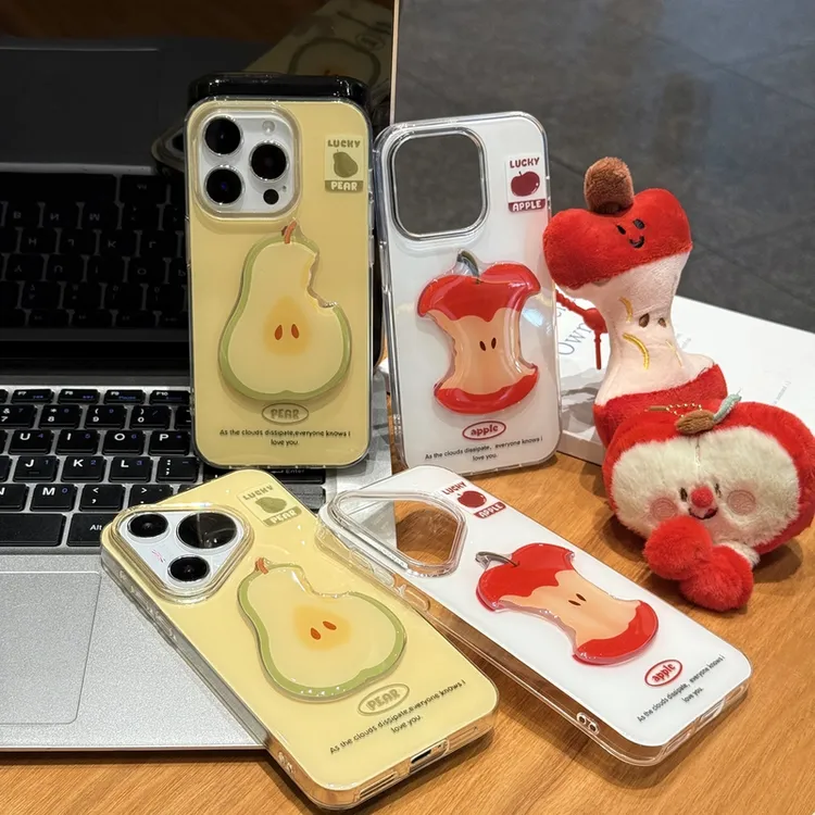 高颜值立体梨子苹果贴件适用iPhone16大孔手机壳华为vivo小米oppo