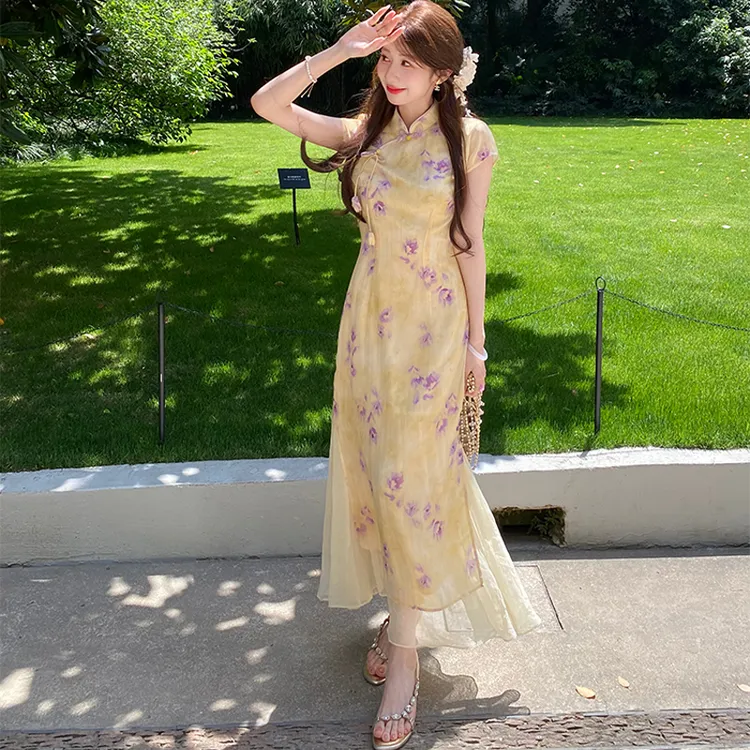 紫韵千金绝美高端改良旗袍裙新中式国风碎花显瘦气质小个子旗袍