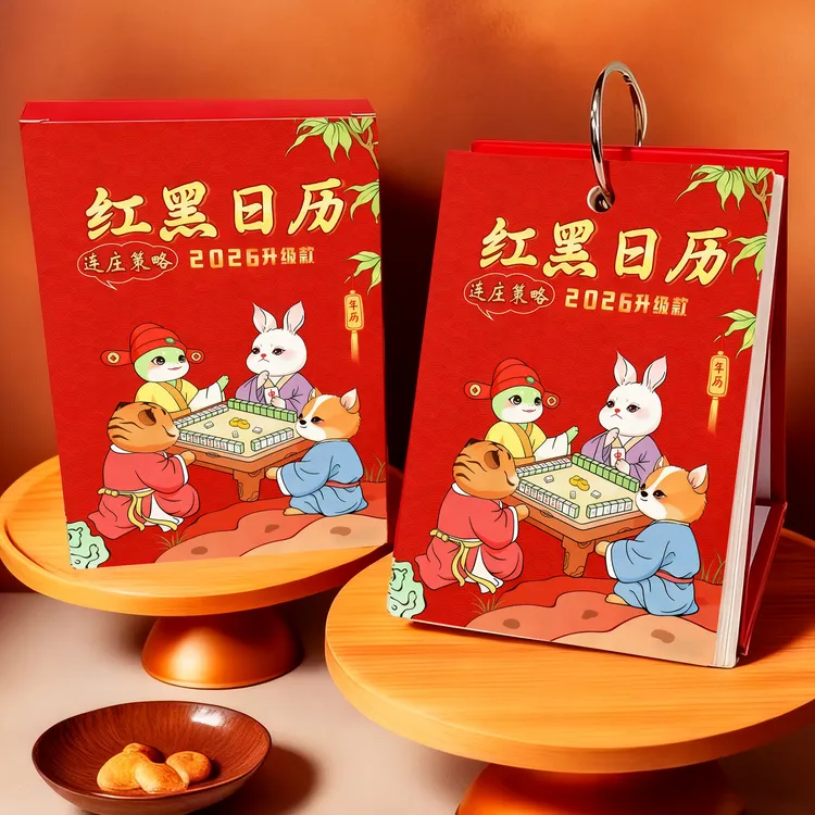 红黑日历台历新款黑红日历麻将娱乐用十二生肖麻将红黑日历2026年