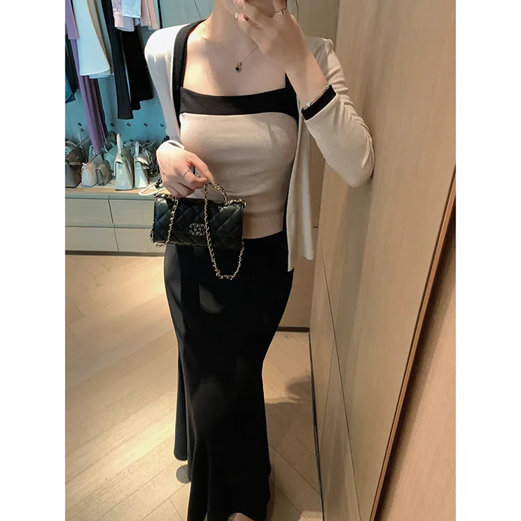 林关关【松弛钓欲系】撞色针织开衫吊带两件套【达人推荐】